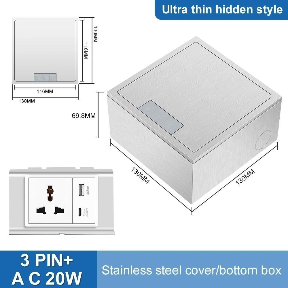 Rust-proof Flip Floor Socket Single Row 3-Pin & 2-Pin Socket Ultra Thin Hidden Style Replaceable Module Power Socket