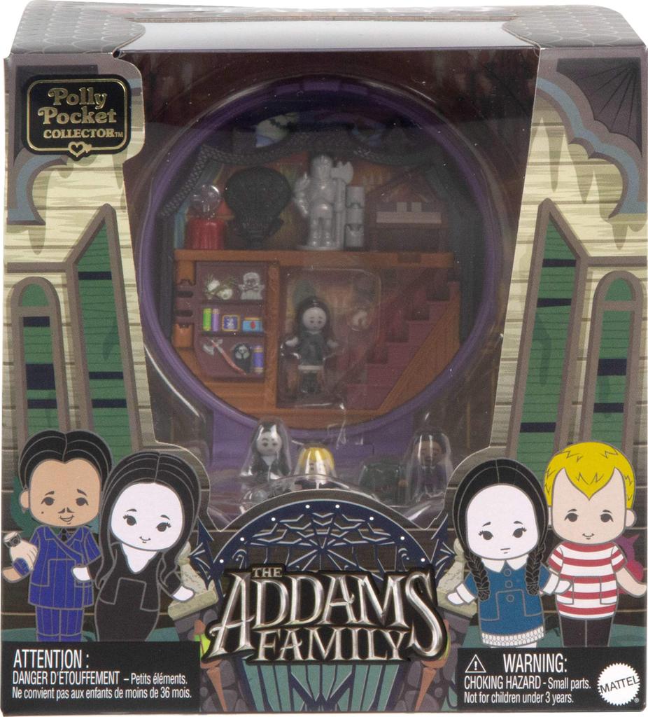 Polly Pocket Collector Addams Family Special Edition with 4 Character Figures and 10 Accessories Playset, Compact,