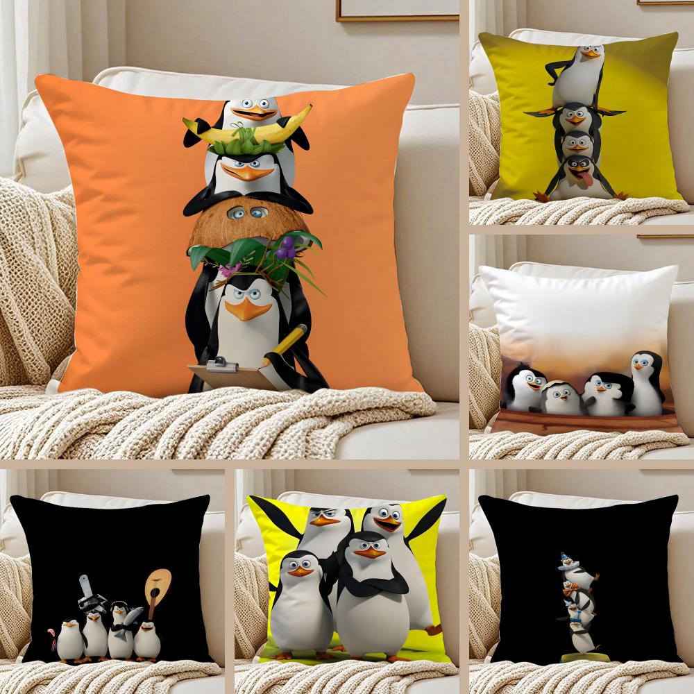 tThe Penguins of Madagascares Cushion Cover Pillowcase Antidustmite Invisible Zipper Short Plush Sofa Cushion