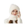 3 In 1 Women Knitted Scarf Hat Plush Ball Decor Windproof Warm Snow Cap Solid Color Fleece Lining Outdoor Activity Hat