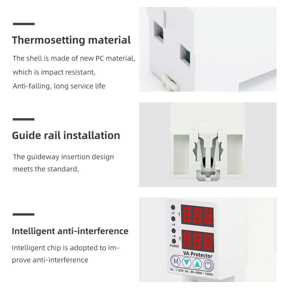 Регулируемое цифровое реле напряжения 220 В 40A/63A бытовой автоматический выключатель защита от перенапряжения ограничение по току и защита от понижения