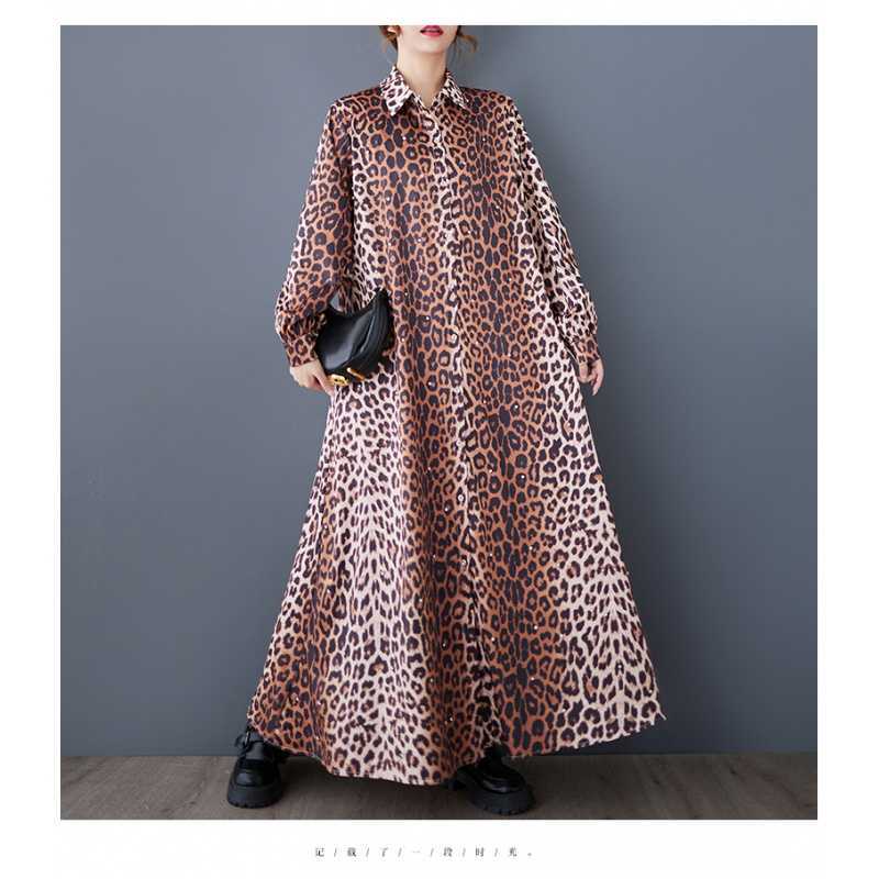 Свободные литературные большие размеры модные леопардовые принты средней длины темпераментные повседневные платья