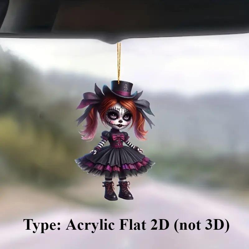 Halloween New Pumpkin Ghost Witch Pendant Girl Flat 2D Rearview Mirror Decoration Night Pendant Keychain Pendant Set Party Decoration