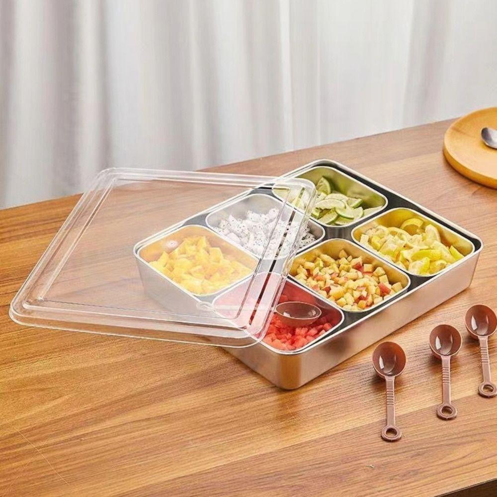 Stainless Steel Storage Seasoning Box 6 & 8 Grid Spice Container Set Home Stall Bar Party