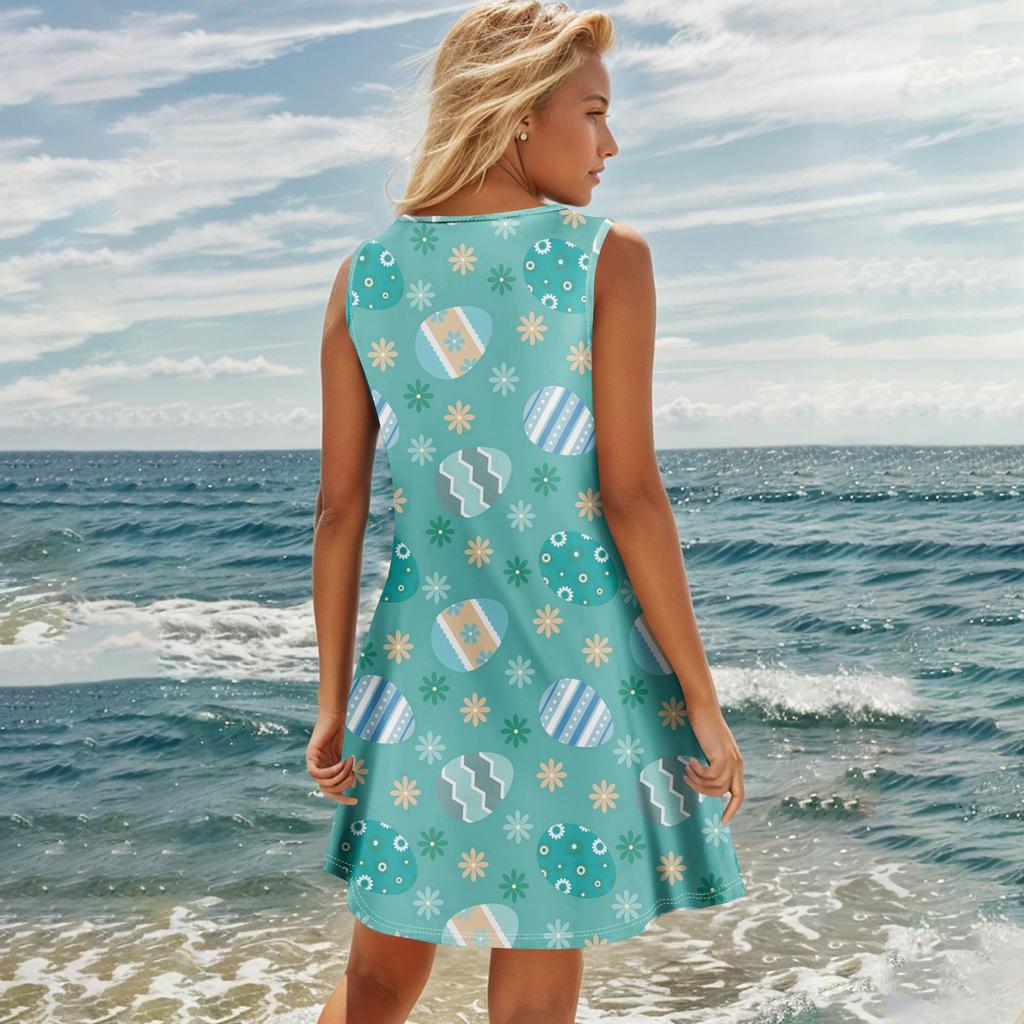 Летние платья для женщин Пляжные бохо без рукавов с принтом Футболки-майки Сарафаны