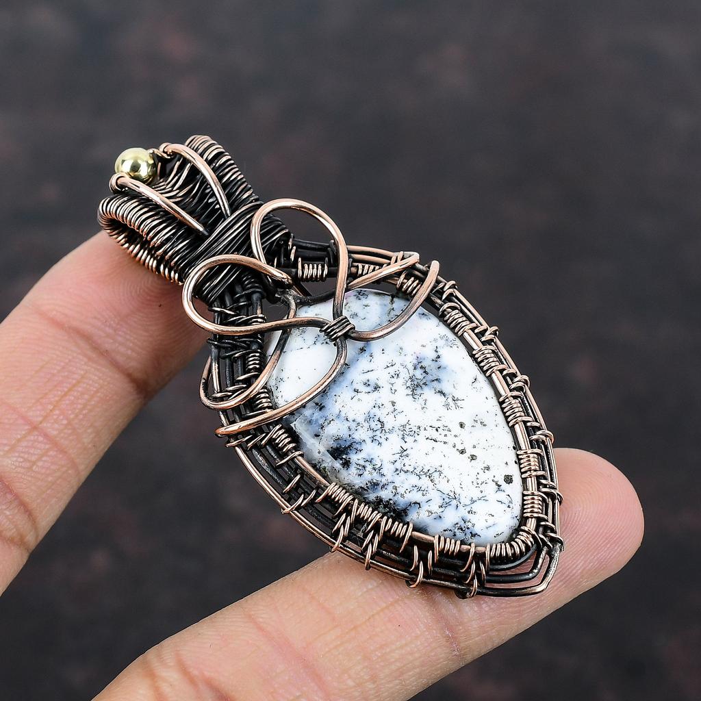 Подвеска из опала с дендритом, медная проволока, обернутая подвеской, драгоценный камень, кулон ручной работы, медная проволока, обернутая ювелирными изделиями, стильный кулон, подарок для матери