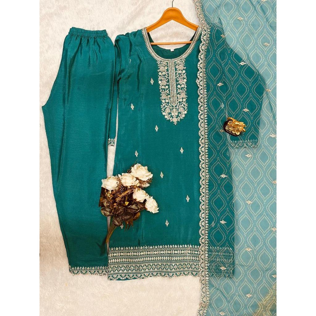 Новый обед дизайнерской серии вышитый рабочий топ и брюки с дупаттой