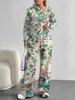 European, American autumn and winter blue flower casual long-sleeved suit women's hooded sweater trousers two-piece set