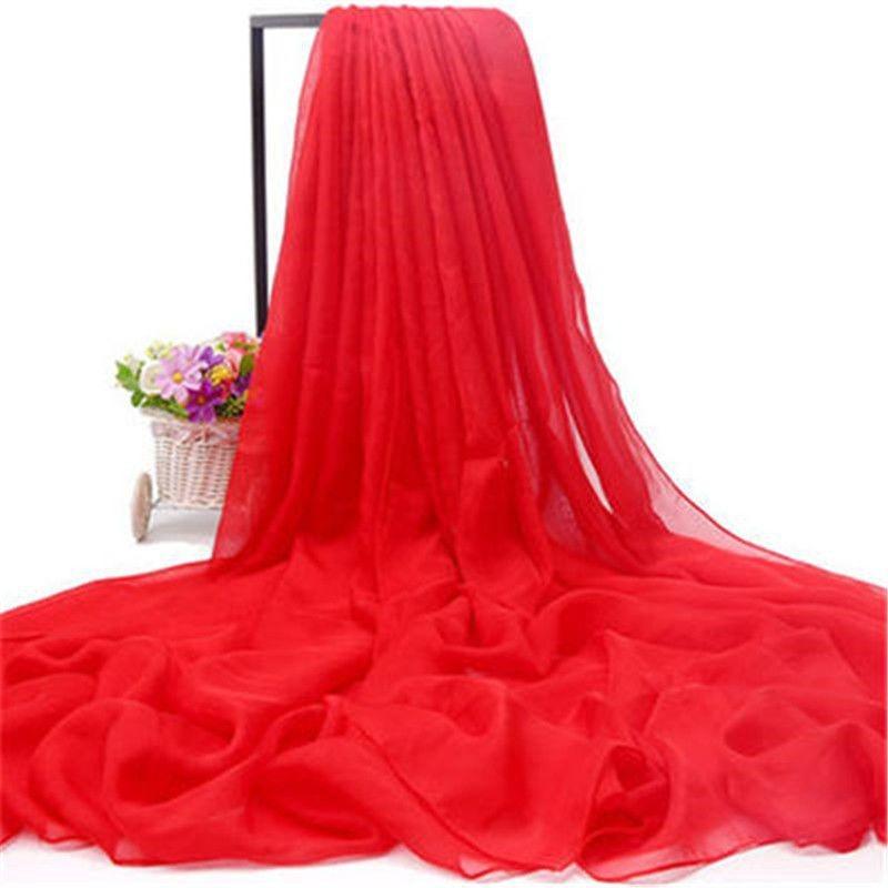 Elegant Red Chiffon Scarf for Women, Infinite Summer Scarf with Tassels
