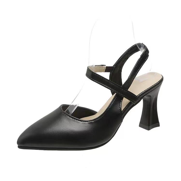 Босоножки Baotou женские лето весна 2025 новые толстые каблуки среднего каблука одно слово с модной женской обувью повседневные высокие каблуки