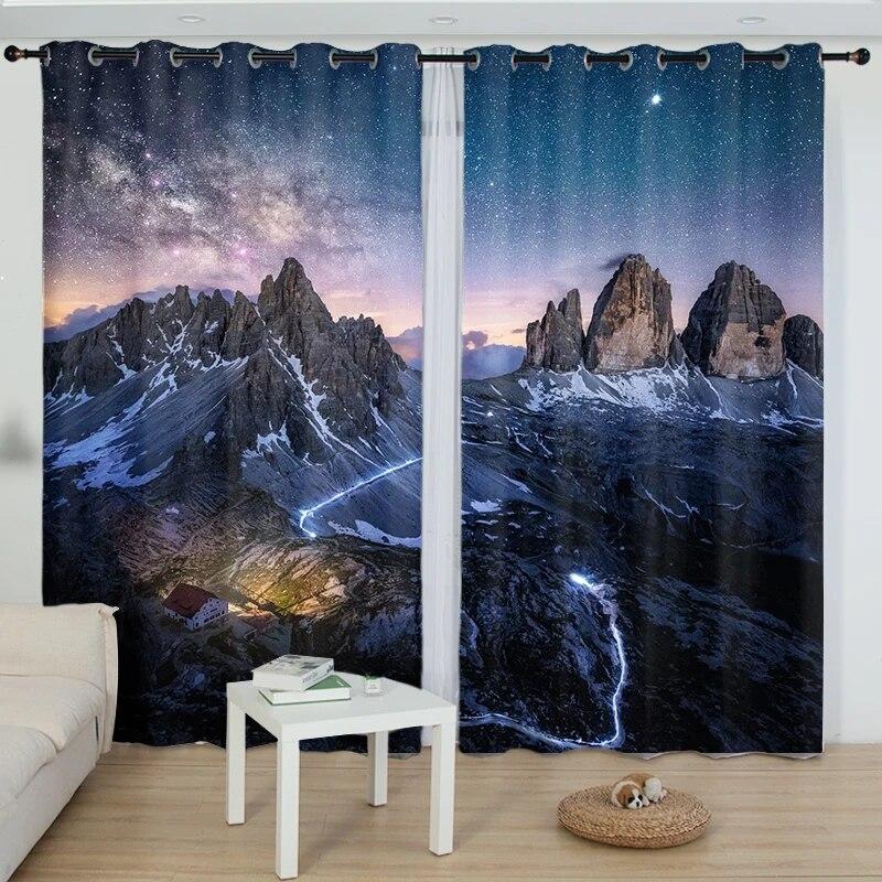 Пользовательские 3D печатные шторы с натуральным романтическим пейзажем, оконная занавеска с рисунком снежной горы и озера для спальни, гостиной, балкона