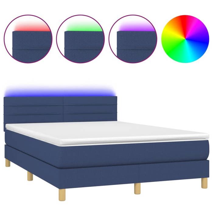Maison Exclusive - Sommier à lattes de lit avec matelas LED Bleu 140x190 cm Tissu