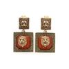 Medieval Vintage Retro French Lion Head Earrings, Square Elegant Enamel Square Women'S Earrings