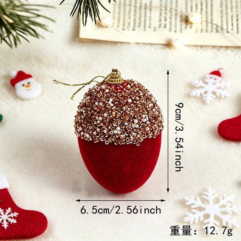 4pcs Gold Sequins Christmas Tree Decor Acorn Shape Hanging Pendant Christmas Ball Ornament New Year
