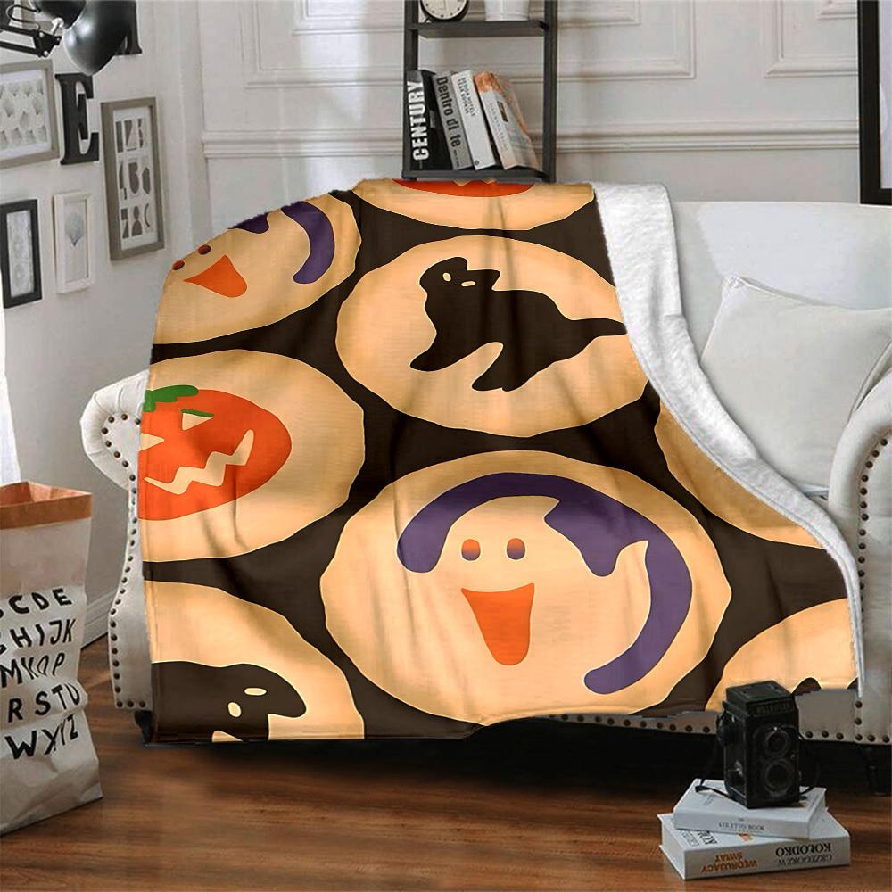 1pc Halloween Cookies Blanket Warm, Cozy, And Soft, Suitable for Sofas, Beds, Cars, And Office Use.Perfect for Camping And Travel, Making It a Great G