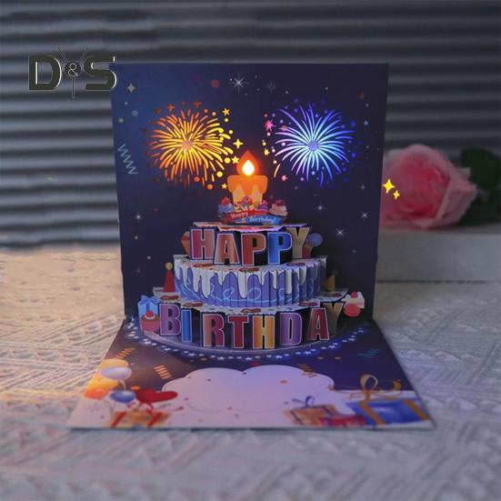 3D Pop Up открытки на день рождения Поздравительные открытки на день рождения с пиротехникой Музыка Задуваемая свеча Сюрприз на день рождения Подарок на память для нее и для него