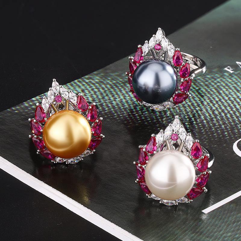 Модное кольцо Commuter Pearl Ring Pigeon Blood Royal Blue Light Luxury Premium Open Ring Female