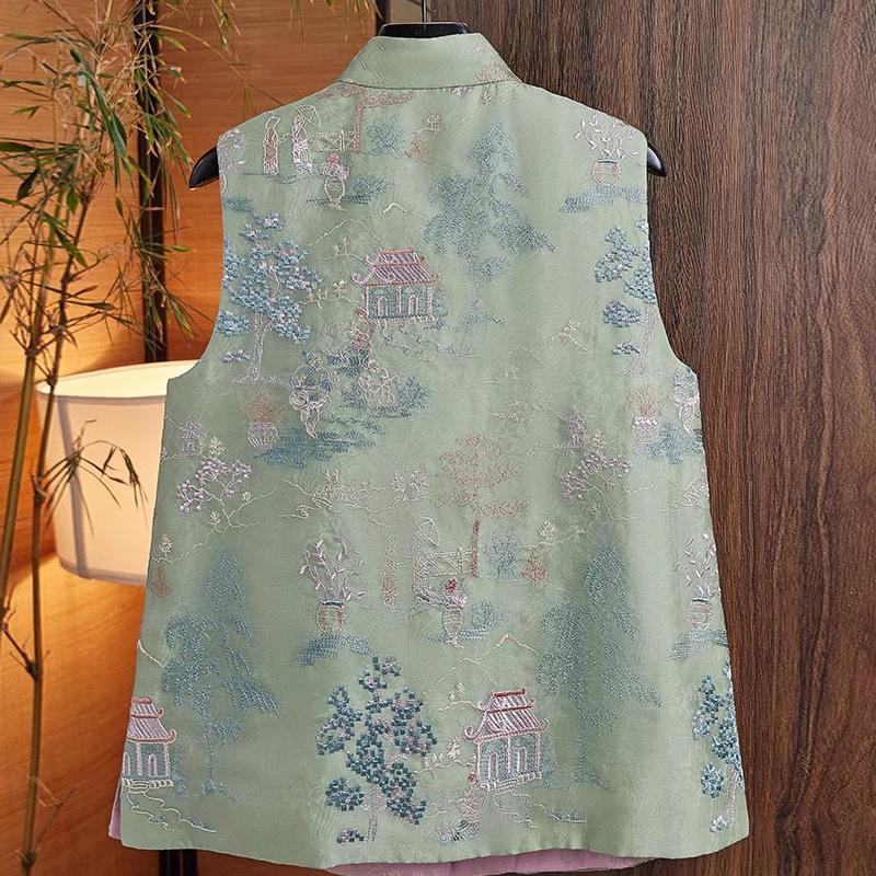 Вышитый жилет, костюм Тан, китайский стиль, весна-лето, новый стиль Чонсам, этнический стиль, ретро-жилет с заколкой для лошади, китайские топы для женщин