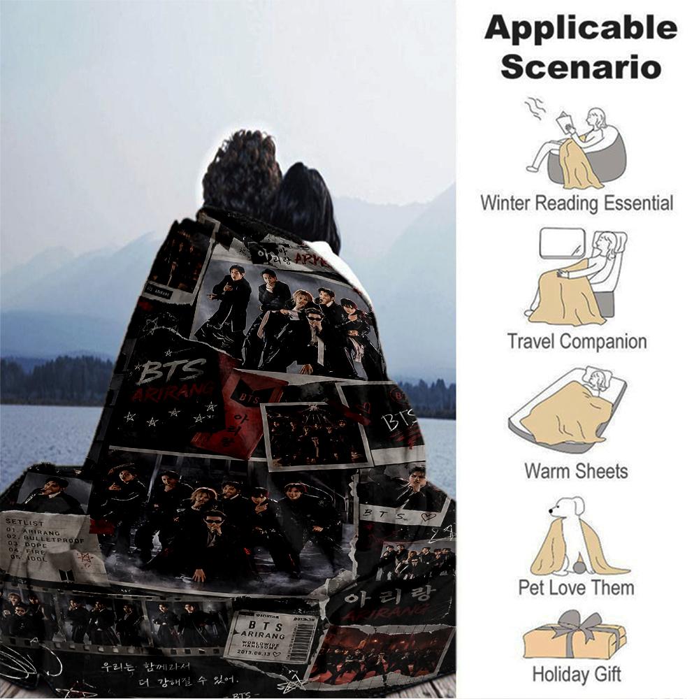 1Pc Bts Collage Memories Blanket Soft Throw Blanket For Home Bedroom Bed Sofa Travel Office Solid Christmas Blanket