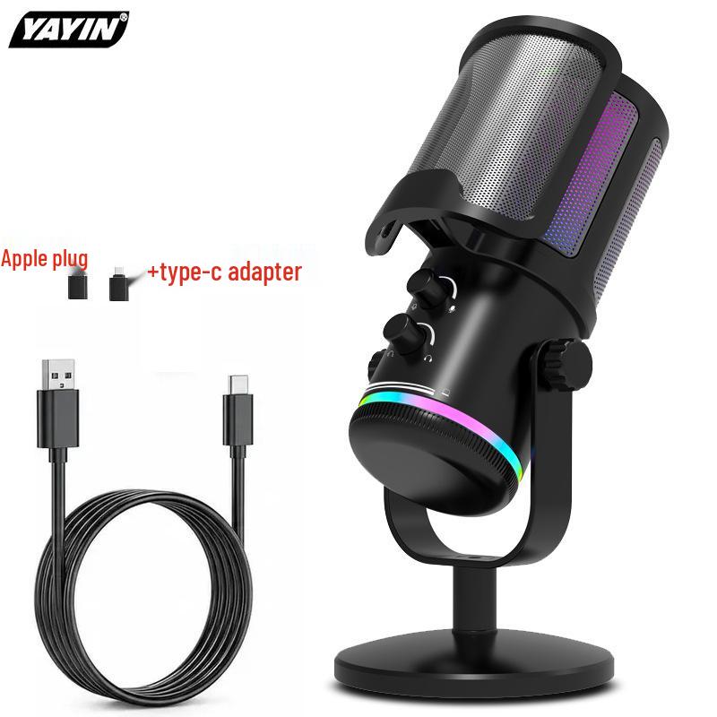 Емкостный USB-микрофон с шумоподавлением и RGB-подсветкой для компьютера, записи на телефон, игр, стриминга и видео