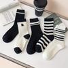 5 пар модных весенних и осенних чулок с черно-белым вертикальным узором, удлиненные, впитывающие пот