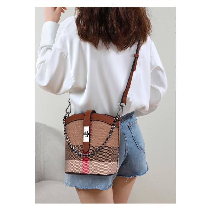 Новая сумка-ведро из коровьей кожи Мини-сумка для мобильного телефона Клетчатая сумка Европейская и американская модная кожаная сумка через плечо