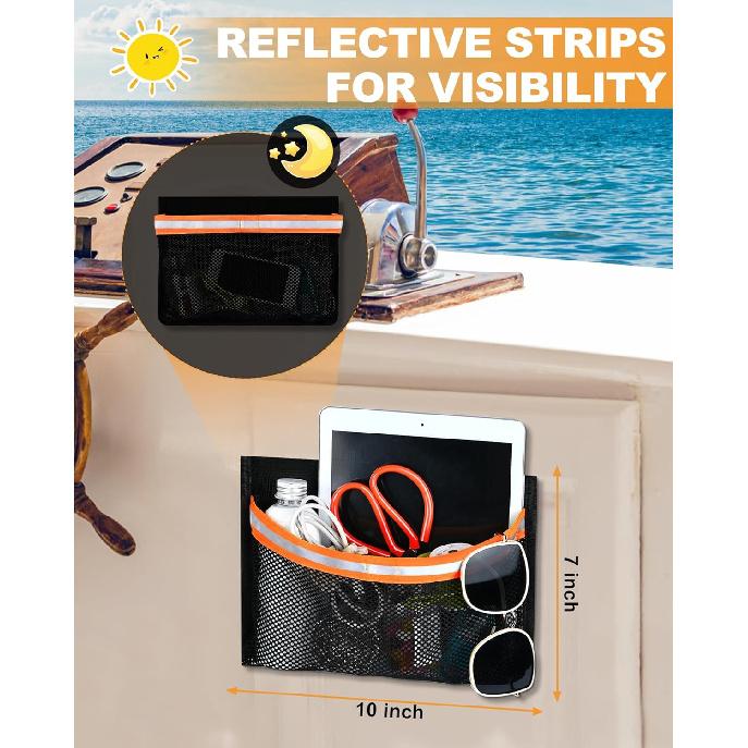Self-adhesive Boat Storage Bag with Lid Reflective Leak-Proof Boat Marine Mesh Bag Strong Adhesive Boat Storage Fishing Tools 7
