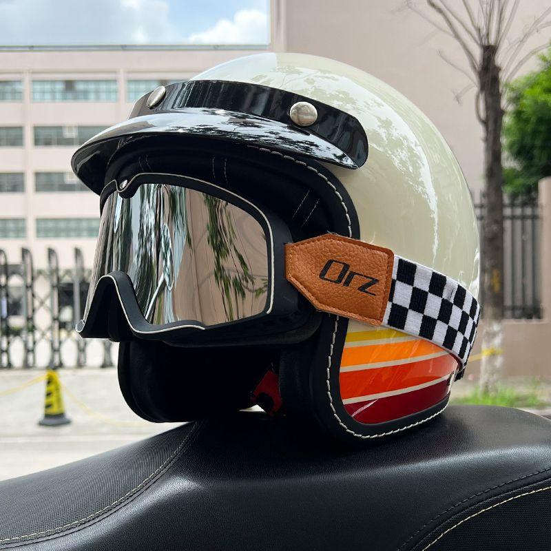 Retro Motorcycle Helmet Men's and Women's Electric Vehicle Scooter 3/4 Half Helmet