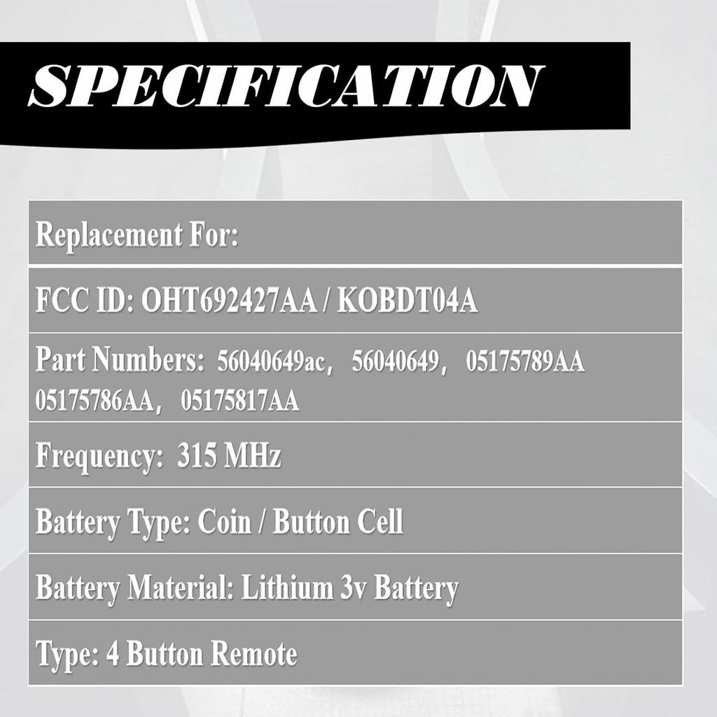 Замена брелока MechanMagic подходит для Chrysler 300 2005-2007 Sebring 200 Aspen Dodge Charger Avenger Jeep Commander Grand Cherokee 2005-2007