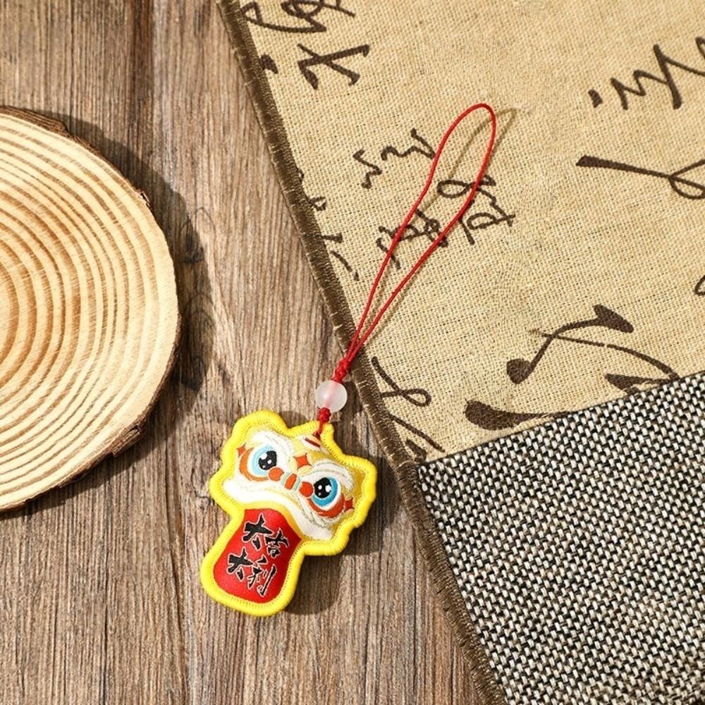 Chinese Style Lion Dance Embroidered Pendant Awakened Lion Hanging Decoration Temple Safe Amulet