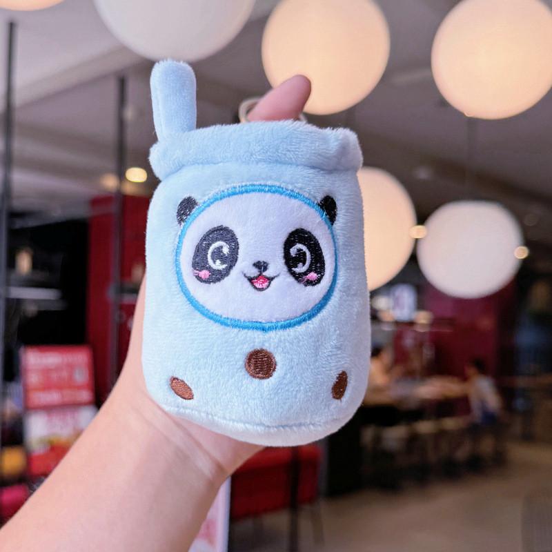 Cartoon Panda Cute Rabbit Fruit Milk Tea Cup Plush Toy Pendant Keychain For Kids