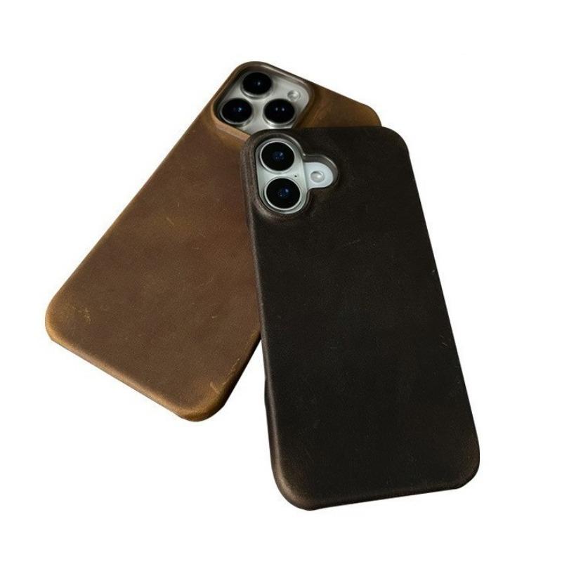 Retro Crazy Horse Leather Pattern Phone Case for iPhone 16 Pro Max 15 Plus 14 13 12 Mini 11 Pro Cowhide Matte Skin Hard Cover