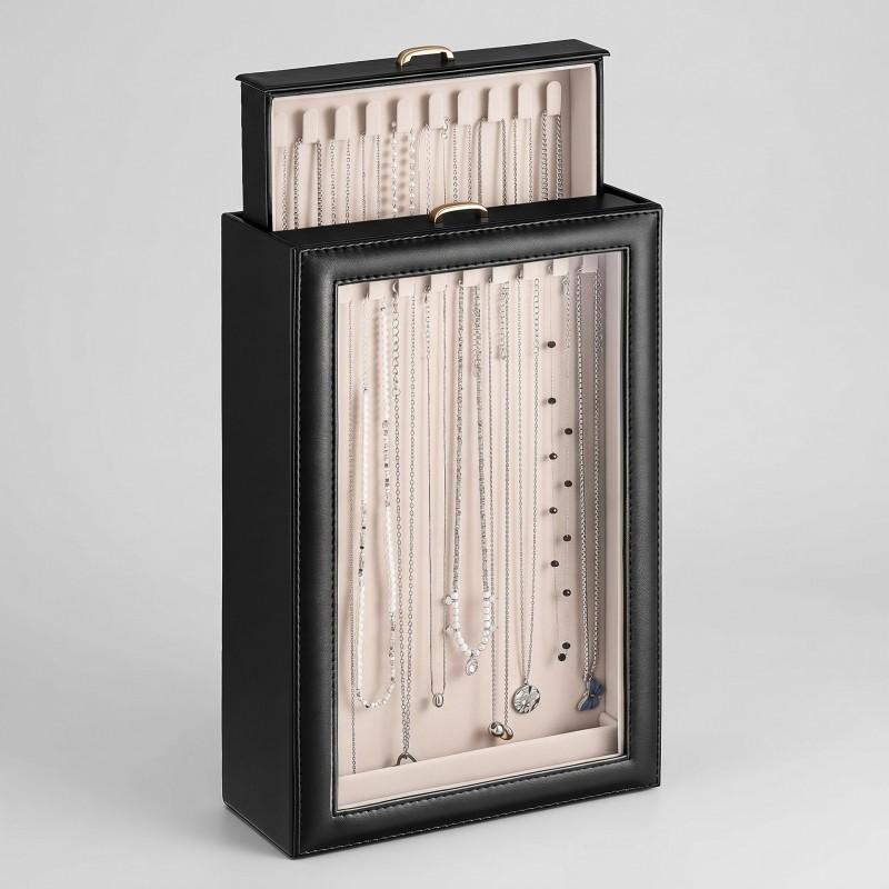 PU Leather Jewelry Box Necklace Organizer Desktop Dustproof Storage Display