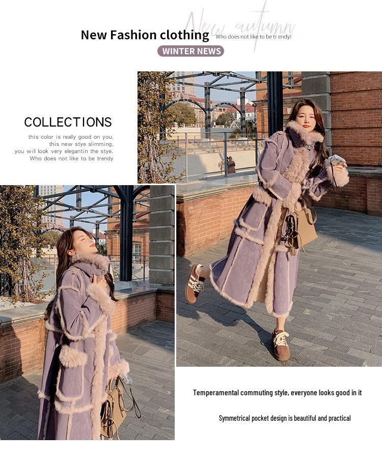 Женское очень длинное пальто из искусственного меха под овчину - Стиль Зима 2024 (2166)