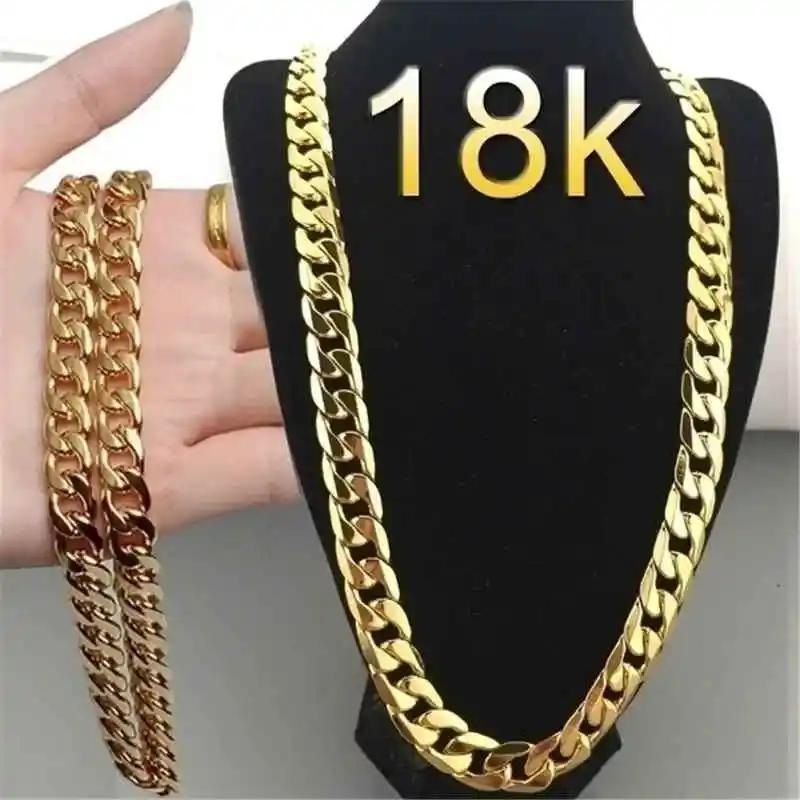 Специальное предложение 18K золотые Ожерелья Штамп 925 Серебряный цвет Классическая 8ММ боковая цепь для Мужчин женщин тонкие Ювелирные изделия Свадебная вечеринка