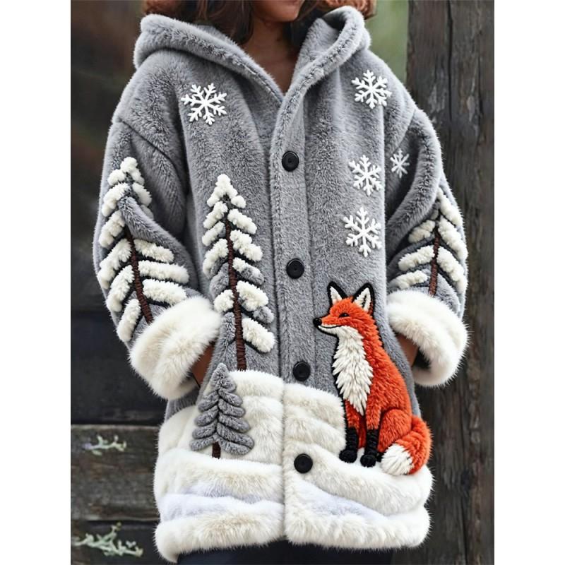 Halloween Animal 3D Print Hooded Cloak Coat Womens Streetwear Casual Long Cardigan