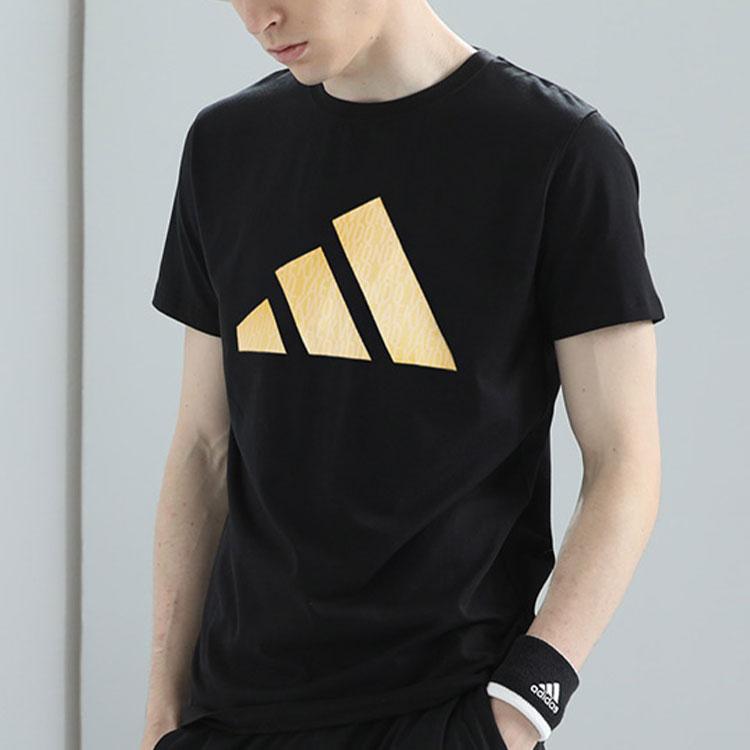 Adidas Повседневная легкая быстросохнущая футболка с круглым вырезом и коротким рукавом с принтом логотипа, унисекс, топы, цвет черный, золотой ADICLTSPSTK-BG