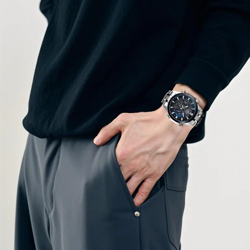 Casio EDIFICE Solar Quartz Movement Stainless Steel Strap Japanese and Korean Watch Men's Watch Black Dial EQW-T630YDB-1A