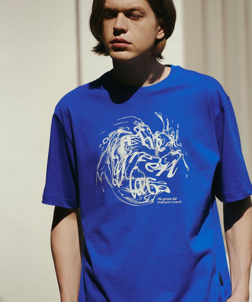 THE GREEN LAB Water Vintage Graphic Short Sleeve T-Shirt [Blue]