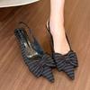 Fashion High Heels Women's Striped Design Bow Black Temperament Pointed Stiletto Sexy Dress White Bag Sandals Summer Large Size
