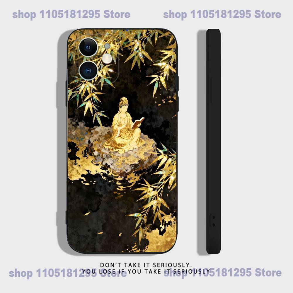 Chinese Buddhist Traditional Guanyin Phone Case For iPhone 17,16,15,14,13,12,11,X,XR,XS,Plus,Mini,Pro,Max black Shockproof Cover