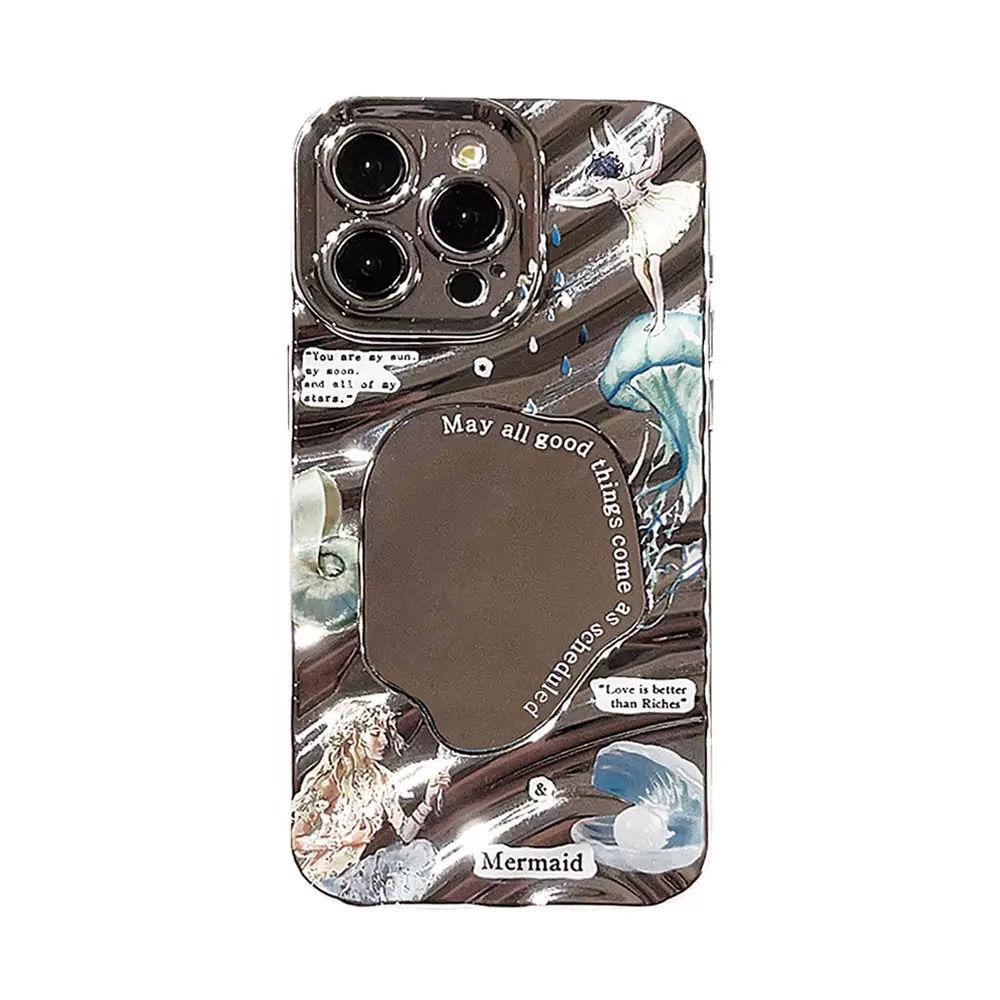 Зеркальный чехол для телефона для iPhone 16 11 13 14 для 16 Pro 12 13 15 16 Pro Max для Samsung A15 A16 A35 A55 Милый чехол для телефона с облаком, цветком и щенком с гальваническим покрытием