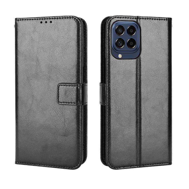Подходит для чехла телефона Samsung M53, кожаный флип-чехол для Samsung Galaxy M33 5G с узором crazy horse, ремешок и слот для карт
