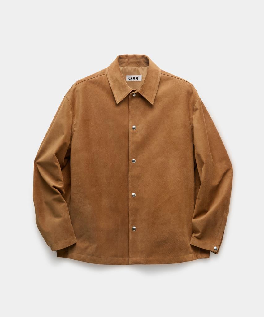 Kueo Snap Button Suede Leather Shirt Jacket (Camel Brown)