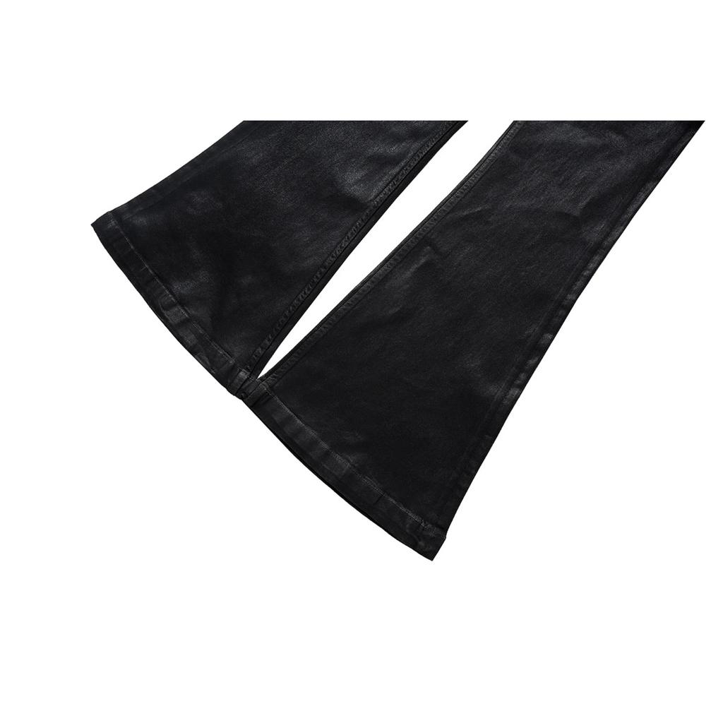 Уличная одежда Черные вощеные кожаные стрейчевые джинсы для мужчин Ropa Hombre Мешковатые Y2k Клеш Завышенные Прямые Джинсовые брюки