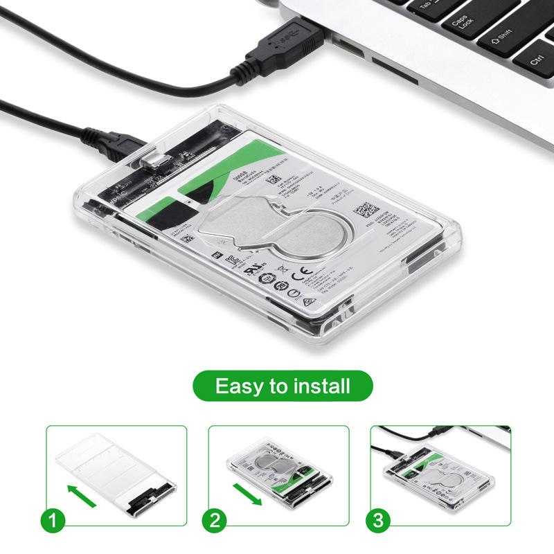 OULLX Type C USB3.0 2.5inch HDD Case Transparent SATA Adapter Hard Drive Enclosure for SSD Disk Box HD External HDD Enclosure