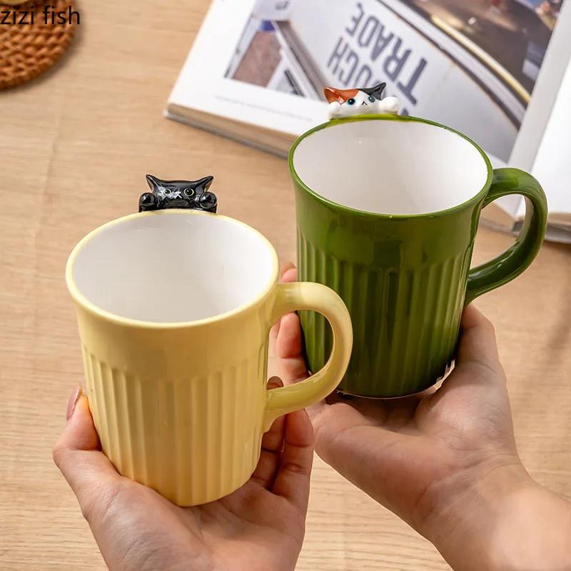 Ceramic Hanging Cat Cup Cartoon Cute Water Cup Household Coffee Cup Beverage Cups Tea Cups Couple Cups Creative Ceramic Mug