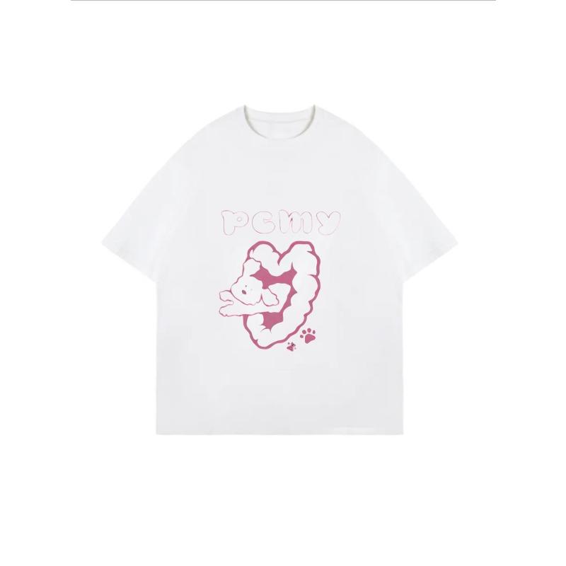 Белая футболка оверсайз с розовым графическим принтом панды PCMV и текстом для повседневной носки