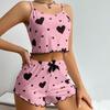 Yousheng 2 шт./комплект, женская летняя пижама, костюм с регулируемым ремешком, без рукавов, с принтом в виде сердца, укороченный топ с присборенной кромкой, шорты с высокой талией, комплект одежды для сна в спальню