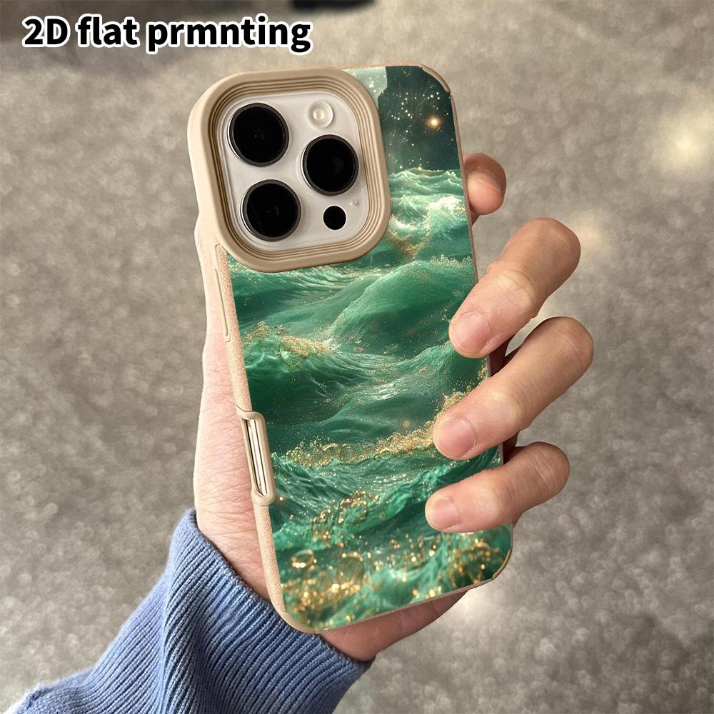 Phone Case: 2D flat lambskin suitable for iPhone 18 17 16 15 14 13 Pro film protective case, gilded waves, Christmas and Halloween gifts